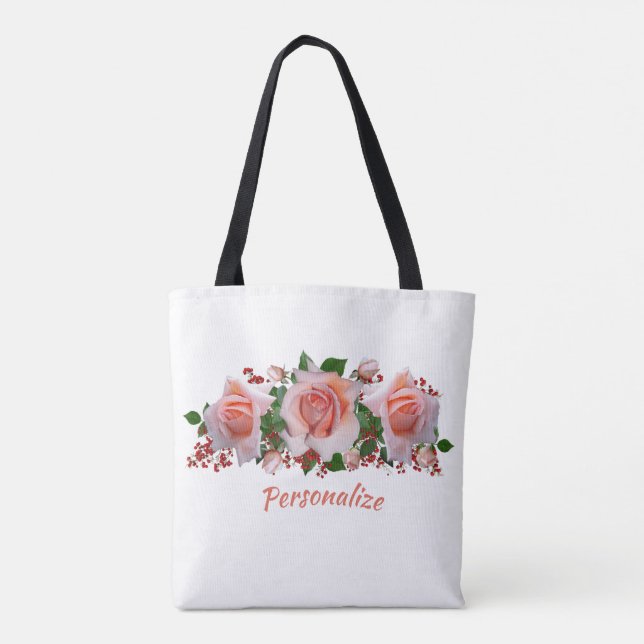 Red Berries Flower Bouquet Stylish Personalise Tote Bag (Back)