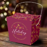 Red berries golden holly leaves Christmas love Favour Box<br><div class="desc">Dark red and shades of gold holly festive favour treat boxes. Reads With heartfelt thanks & holiday love from then personalised with your own family name or company for a festive addition to Christmas tables or holiday party buffets. Other matching items are available and can be created on request. ©...</div>