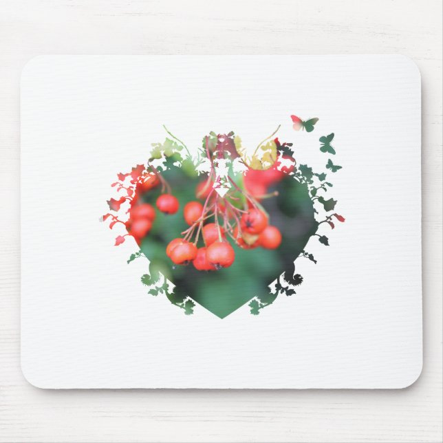 red berries,green,heart shape frame， 浆 果 mouse pad (Front)