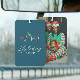 Red berries green holly blue Christmas love photo Car Air Freshener