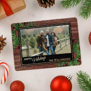 Red Berries Green Holly Botanical Foliage Gold