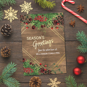 Red Berries Green Holly Botanical Foliage Gold