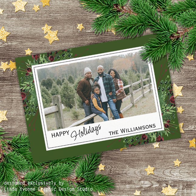 Red Berries Green Holly Cute Botanical Foliage Holiday Card (Creator Uploaded)