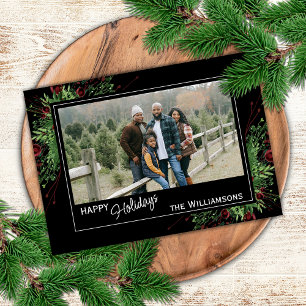 Red Berries Green Holly Cute Botanical Foliage Holiday Card