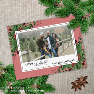 Red Berries Green Holly Cute Botanical Foliage Postcard