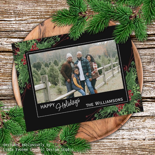 Red Berries Green Holly Cute Botanical Foliage Postcard (Creator Uploaded)