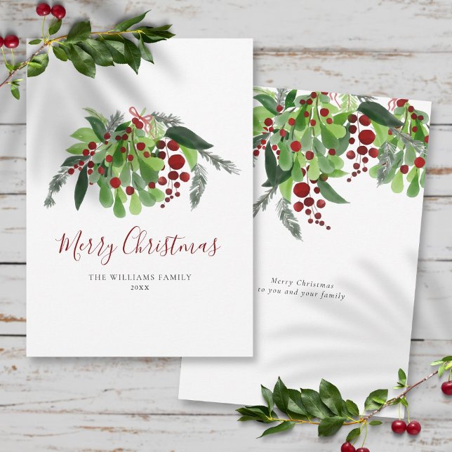 Red Berries Greenery Christmas Holiday Card (Red Berries Greenery Christmas Holiday Card)