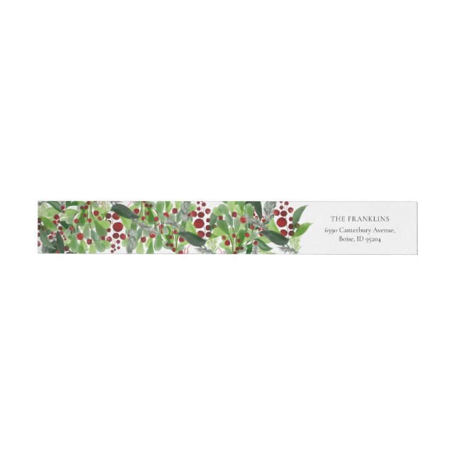 Red Berries Greenery Christmas Holiday  Wrap Around Label (Individual)