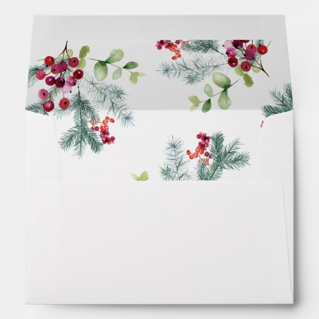 Red Berries & Greenery Christmas Winter Wedding Envelope (Back (Bottom))