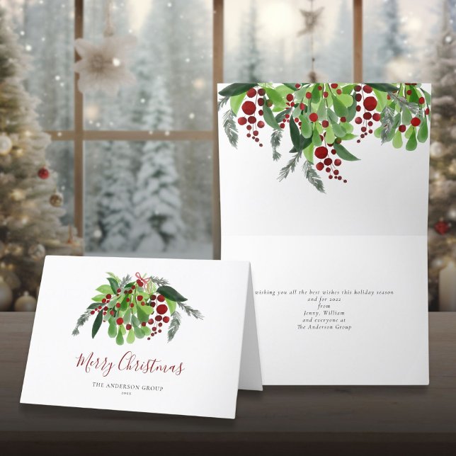 Red Berries Greenery Corporate Business Christmas Holiday Card (Red Berries Greenery Corporate Business Christmas Holiday Card)