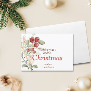Red Berries Greenery Elegant Christmas Holiday Card