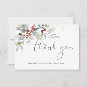 Red Berries Greenery Foliage Wedding Thank You Card