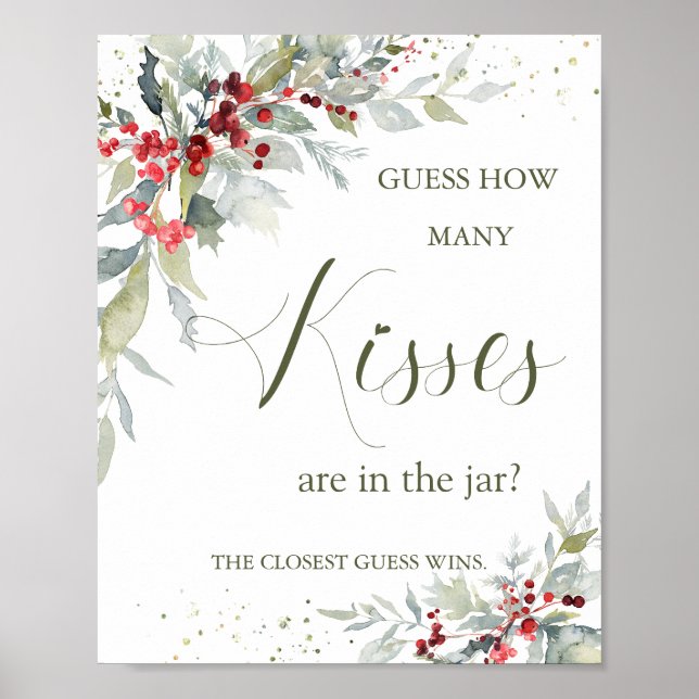 Red Berries Greenery How many Kisses in Jar Poster (Front)