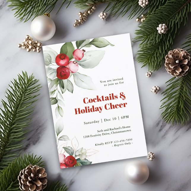 Red Berries Holiday Cheer Cocktail Party Invitation (Creator Uploaded)
