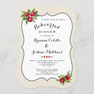 Red Berries Holiday Rehearsal Dinner Invitation