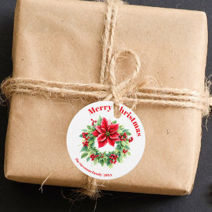 Red Berries Holly Leaves Poinsettia Christmas Favour Tags