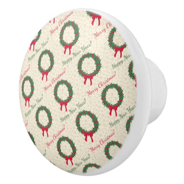 Red Berries Holly Merry Christmas Ceramic Knob (Right)