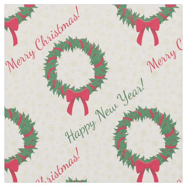 Red Berries Holly Merry Christmas Fabric (Close Up)