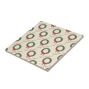 Red Berries Holly Merry Christmas Tile