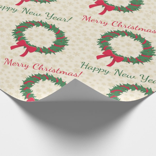 Red Berries Holly Merry Christmas Wrapping Paper (Corner)