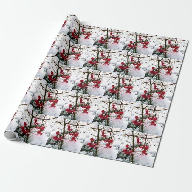 RED BERRIES IN SNOW wrapping paper (Unrolled)