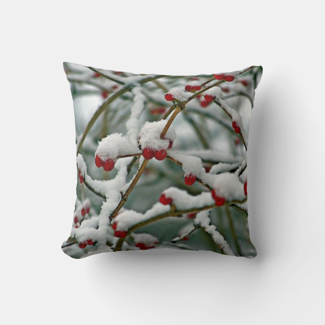 Red Berries in Winter Snow Cushion (Front)