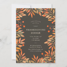 Red Berries & Leaves Brown Thanksgiving Dinner