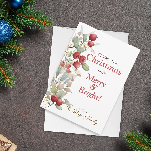 Red Berries Merry & Bright Elegant Christmas Holiday Card (Creator Uploaded)