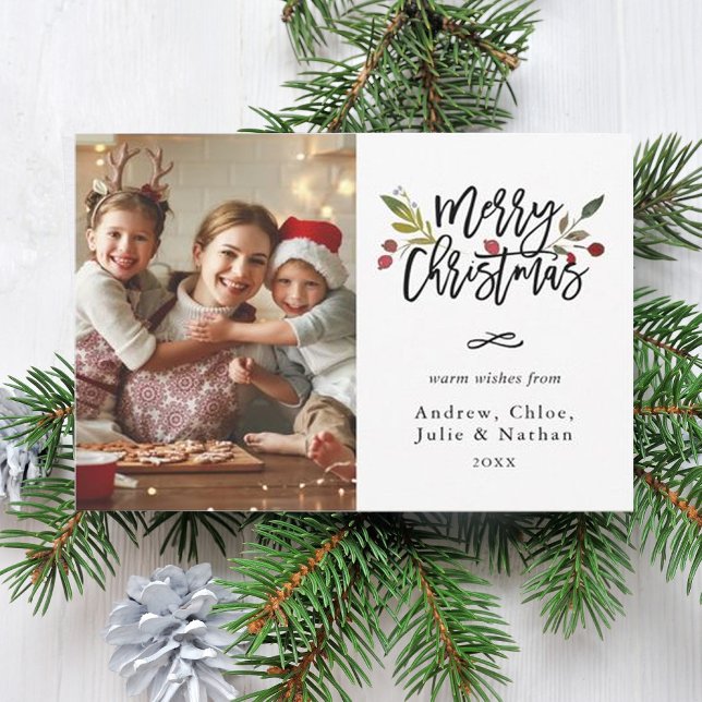 Red Berries Merry Christmas Photo Holiday Card (Creator Uploaded)