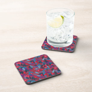 Red Berries Minimal Floral Pattern Simple Botany Coaster