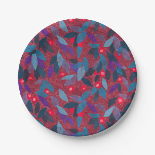 Red Berries Minimal Floral Pattern Simple Botany Paper Plate