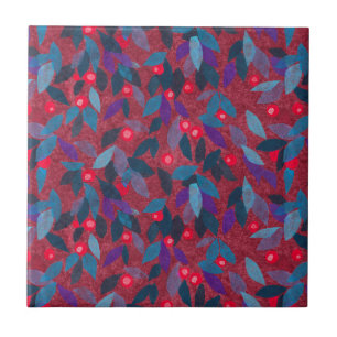 Red Berries Minimal Floral Pattern Simple Botany Tile