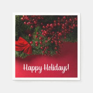 Red Berries & Mistletoe, Christmas Napkin