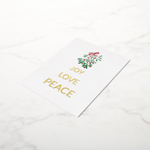 Red Berries Mistletoe Joy Love Peace Foil Holiday Postcard