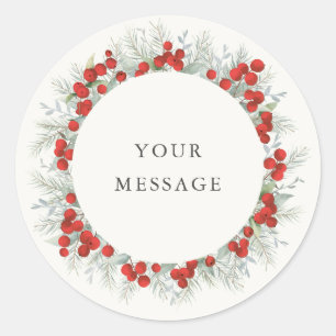 Red Berries Multipurpose Holiday/Christmas Classic Round Sticker
