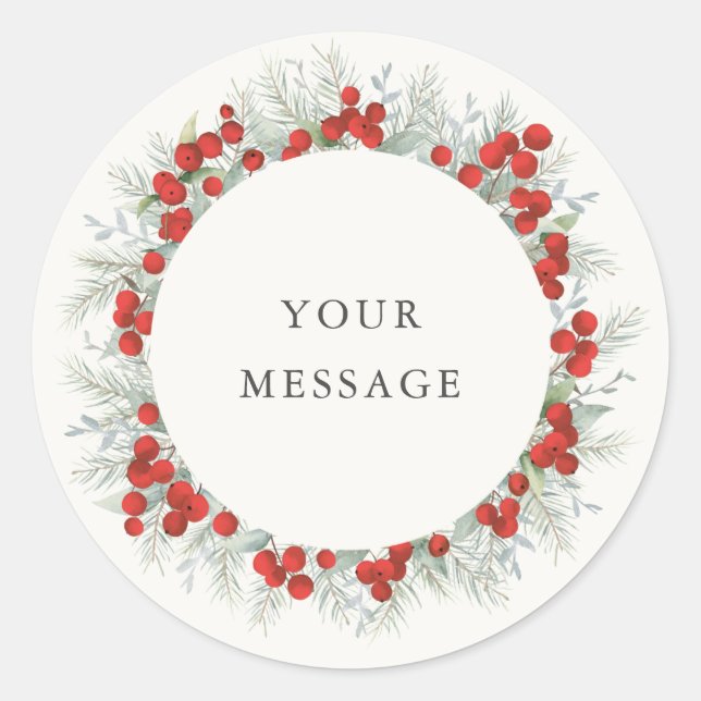 Red Berries Multipurpose Holiday/Christmas Classic Round Sticker (Front)