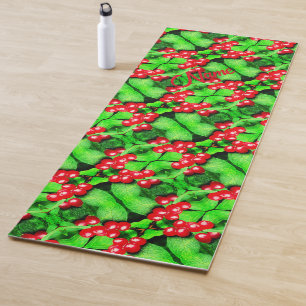 Red Berries Raindrops Abstract Nature Personalised Yoga Mat