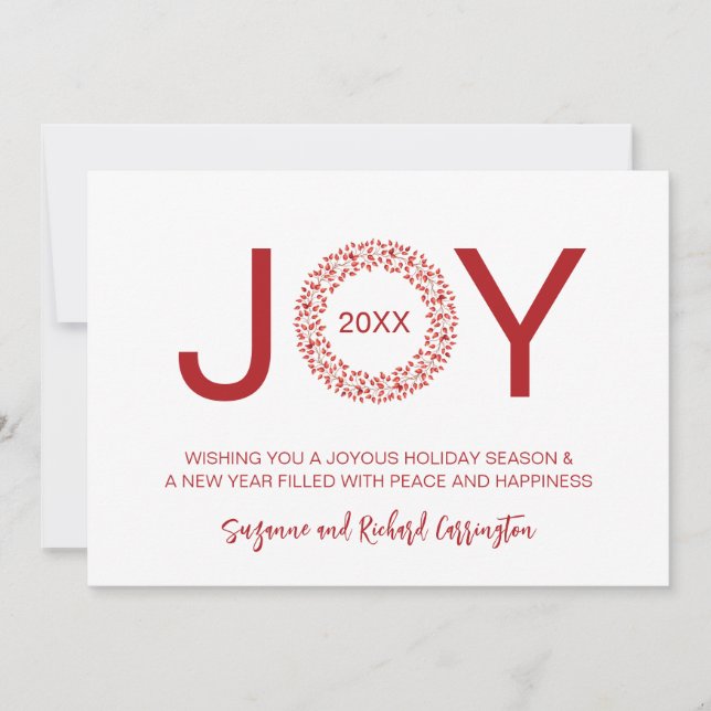 Red Berries Rosehips Wreath Joy Christmas. Holiday Card (Front)