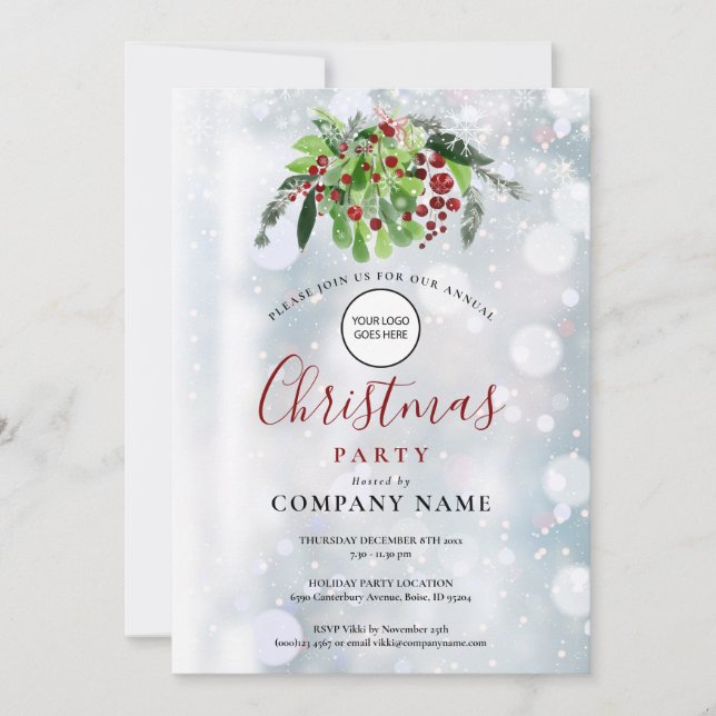 Red Berries Snow Company LogoChristmas Party Invitation (Front)