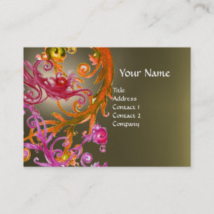 RED BERRIES SWIRLS GEMSTONE grey Business Card