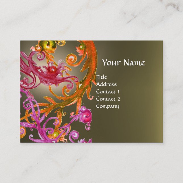 RED BERRIES SWIRLS GEMSTONE grey Business Card (Front)