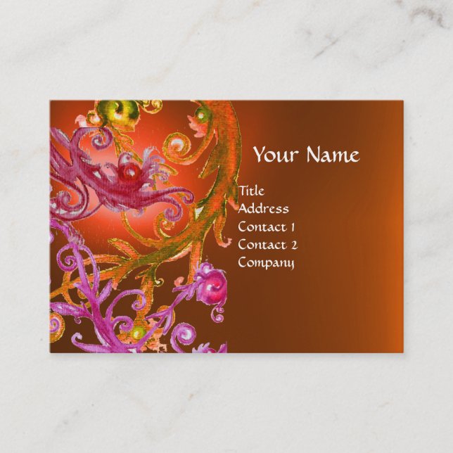 RED BERRIES SWIRLS GEMSTONE orange Business Card (Front)