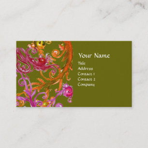 RED BERRIES SWIRLS metallic gold Business Card