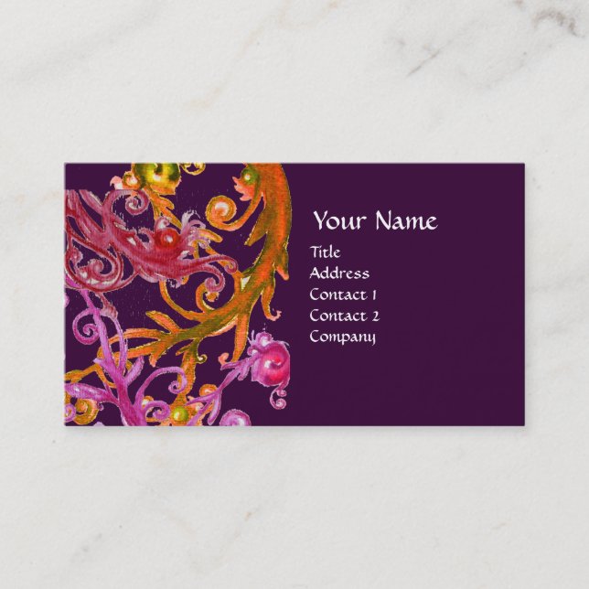 RED BERRIES SWIRLS metallic linen Business Card (Front)