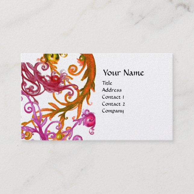 RED BERRIES SWIRLS metallic pearl Business Card (Front)