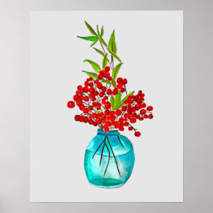 Red Berries watercolor art Poster