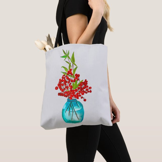 Red Berries watercolor art Tote Bag (Close Up)