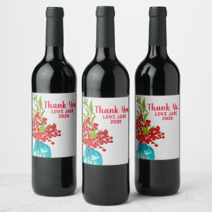 Red Berries watercolor art Wine Label