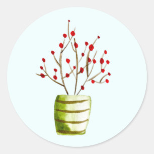 Red Berries watercolor Christmas Classic Round Sticker