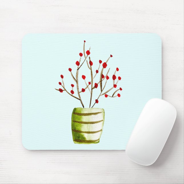 Red Berries watercolor Christmas Mouse Pad (With Mouse)